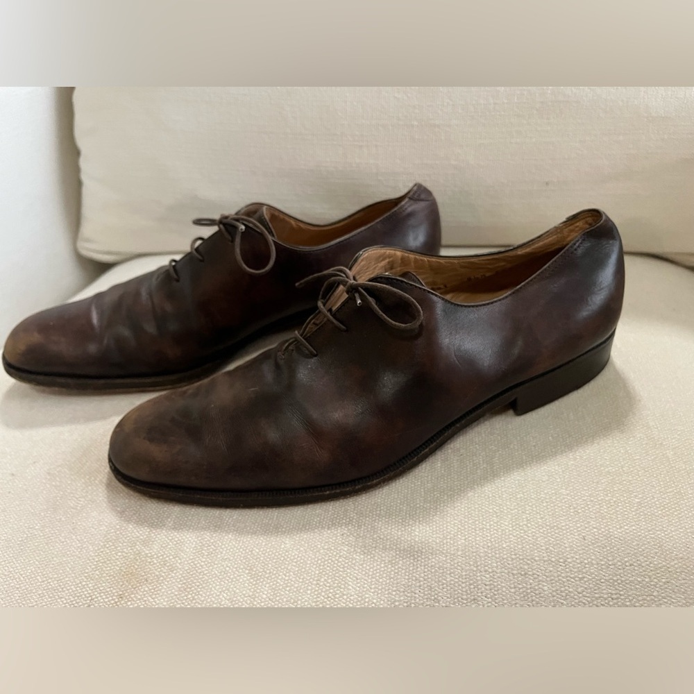 Gravati Handmade In Italy Mens Derby Dress Shoes Brown Leather Size 9.5